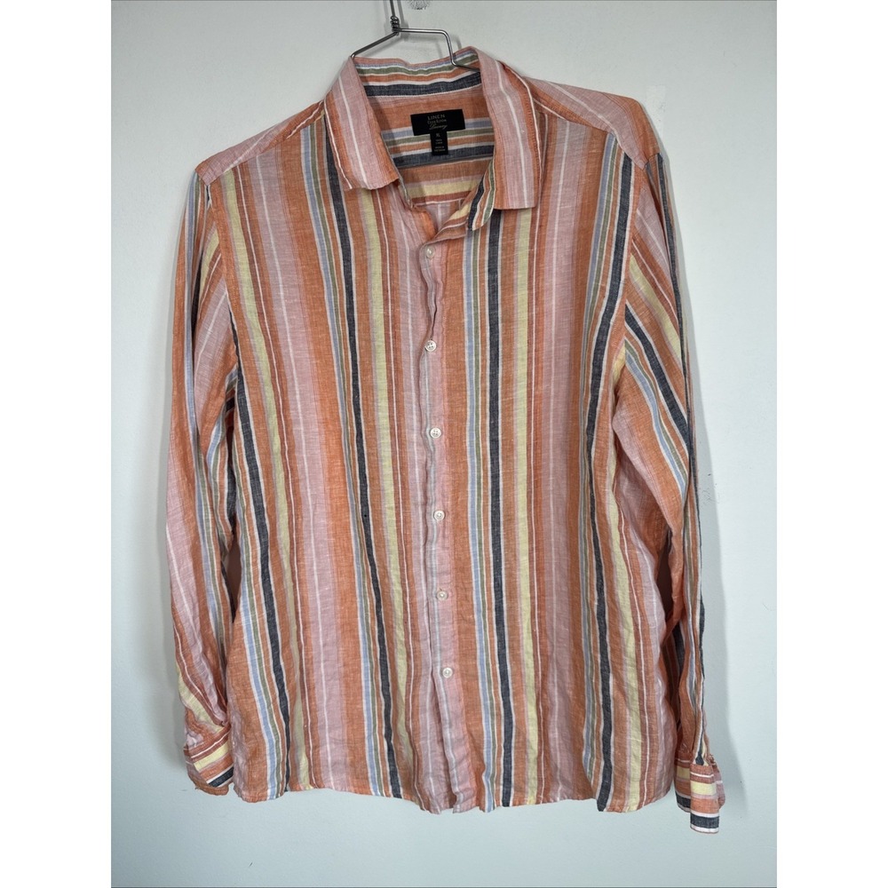 Club Room Luxury Linen Multicolor Stripe Long Sleeve Button Up Shirt Men's XL